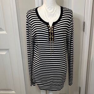 Michael Kors Striped Lace-Up Long Sleeve Sweater Size XL New With Tags